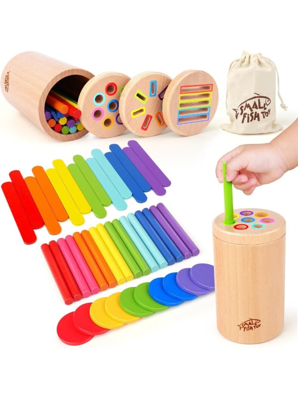 3-in-1 Wooden Montessori Baby & Toddler Learning Toy | Fine Motor Skills